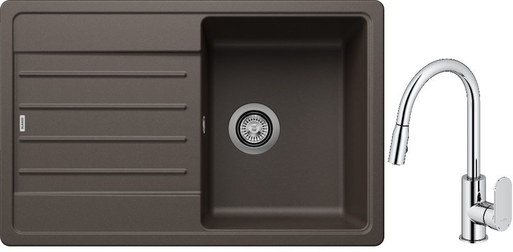 Set lavello in granito Blanco Legra 45 S 522206, rubinetto da cucina Oltens Lista 35202100