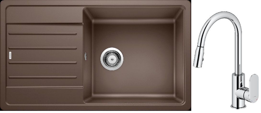 Set lavello in granito Blanco Legra XL 6 S 523331, rubinetto da cucina Oltens Lista 35202100