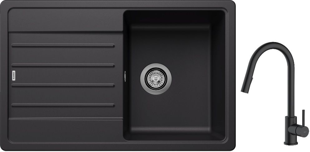 Set lavello in granito Blanco Legra 45 S 526083, rubinetto da cucina Oltens Litla 35204300