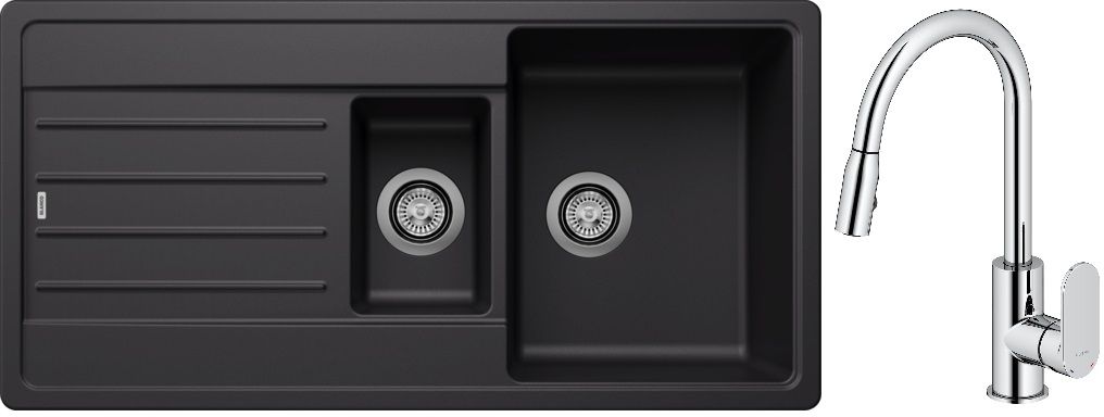 Set lavello in granito Blanco Legra 6 S 526086, rubinetto da cucina Oltens Lista 35202100