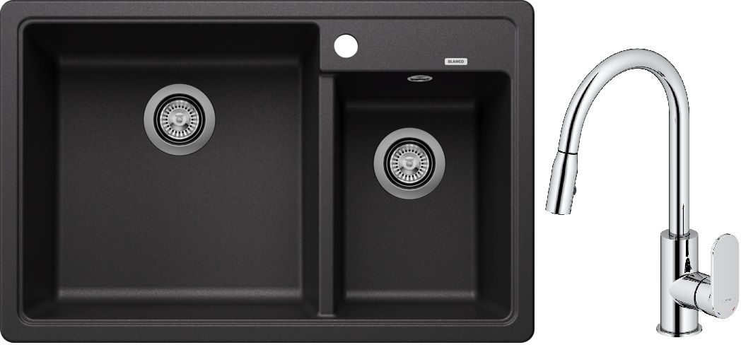 Set lavello in granito Blanco Legra 8 526224, rubinetto da cucina Oltens Lista 35202100