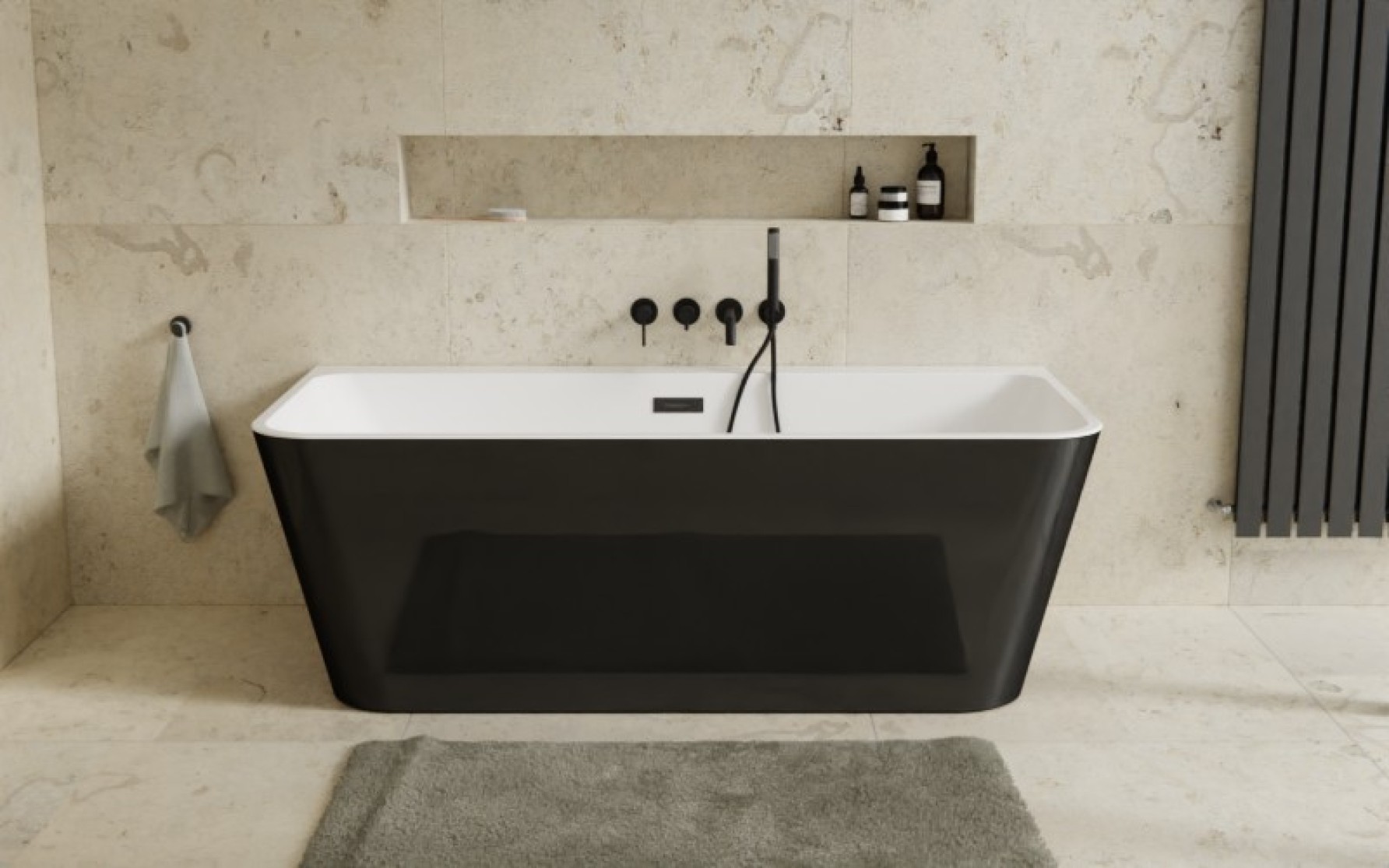 Besco Varya B&W vasca da bagno a parete 170x80 cm rettangolare bianco-nero-bicolore #WAS-170VRMC
