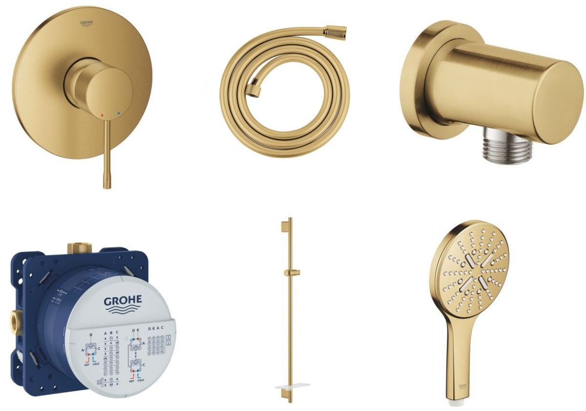 Set rubinetto per doccia Grohe Essence 24057GN1, asta doccia Grohe Rainshower 26603GN0, 26574GN0, 27057GN0, 35600000, 28388GL1