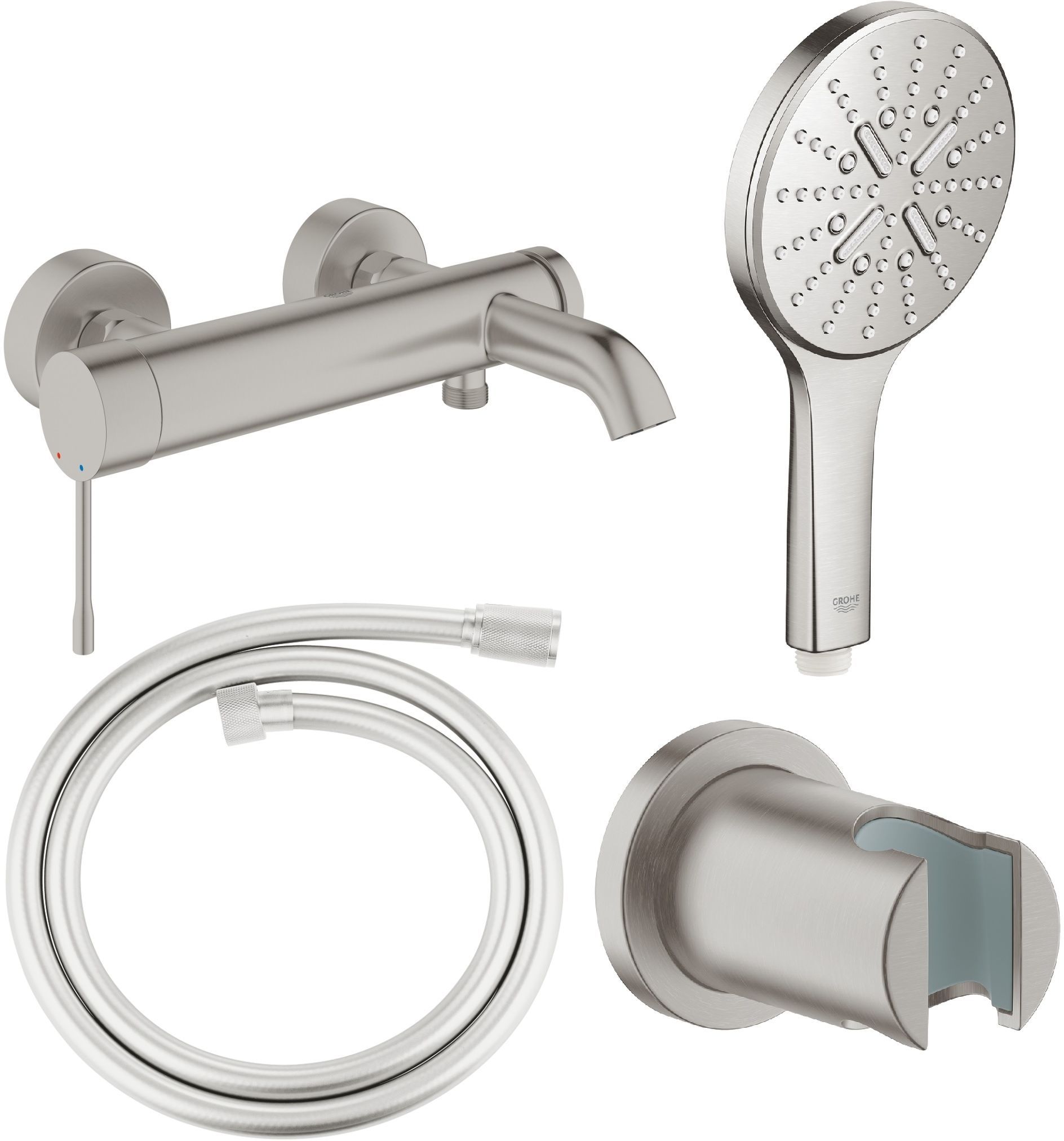 Set rubinetto per vasca e doccia Grohe Essence 33624DC1, doccetta Grohe Rainshower SmartActive 130 26574DC0, 27074DC0, 28362DC1