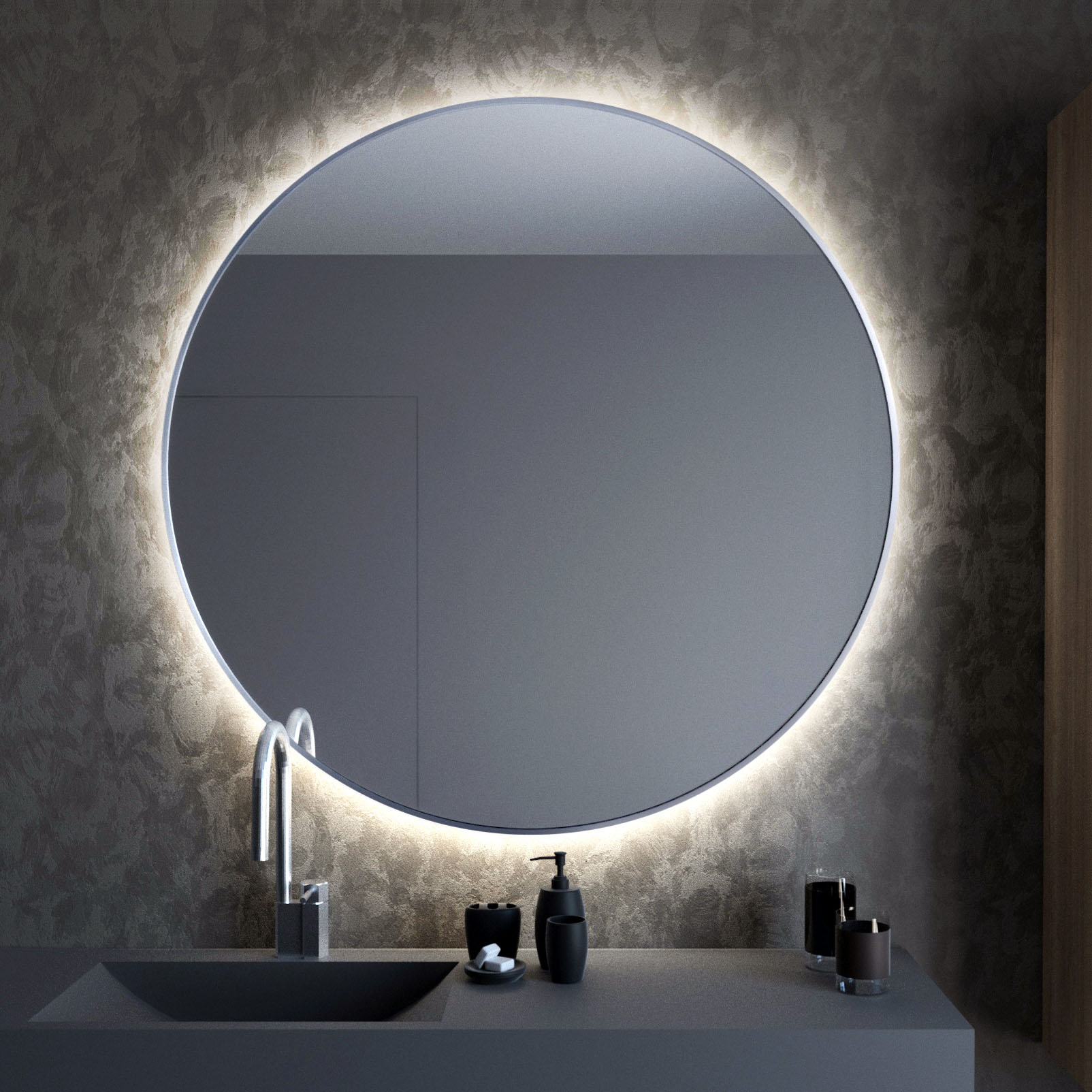 Baltica Design Tiny Border Bright specchio 80x80 cm rotonda con illuminazione con tappetino riscaldante argento 5904107911526