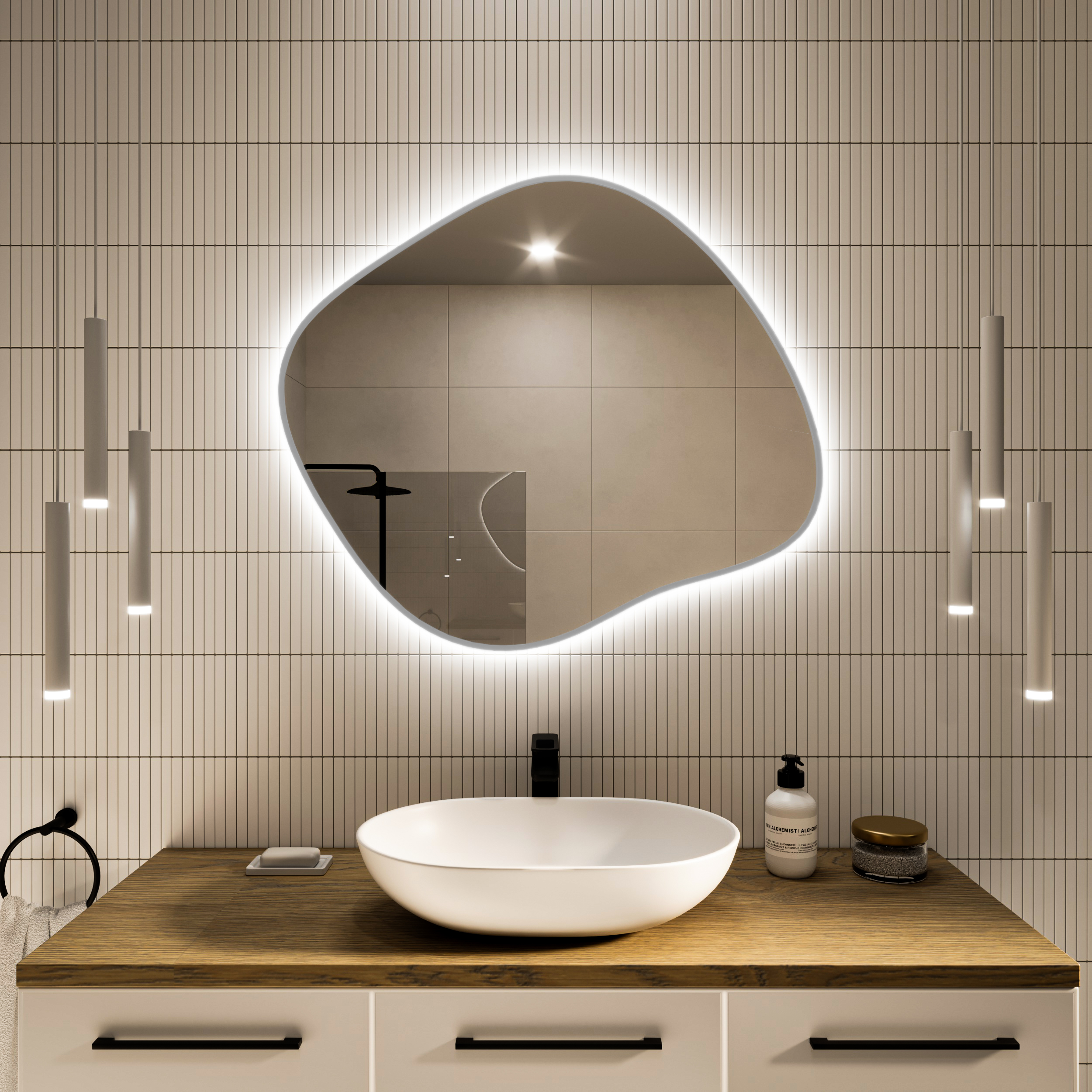 Baltica Design Tiny Borderbright Stain III specchio 80x70 cm con illuminazione con tappetino riscaldante argento 5904107917801