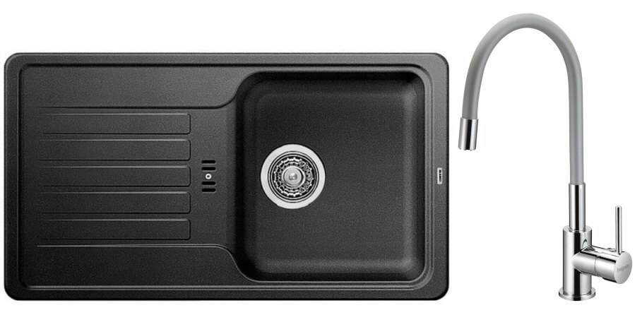 Set lavello in granito Blanco Favos Mini 518186, rubinetto da cucina Hagser Emma HGR40000035