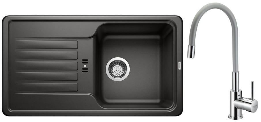 Set lavello in granito Blanco Favos Mini 526078, rubinetto da cucina Hagser Emma HGR40000035