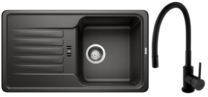 Set lavello in granito Blanco Favos Mini 526078, rubinetto da cucina Hagser Emma HGR70000035