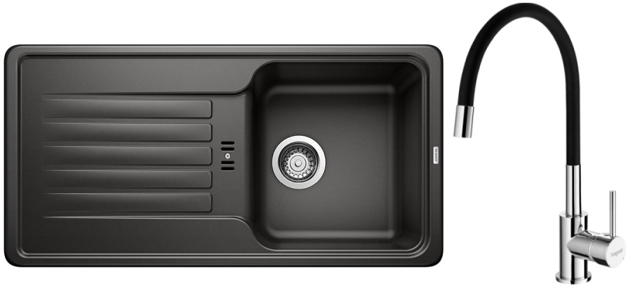 Set lavello in granito Blanco Favos 45 S 526079, rubinetto da cucina Hagser Emma HGR30000035