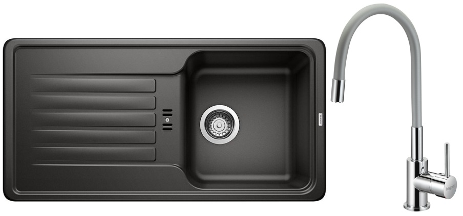 Set lavello in granito Blanco Favos 45 S 526079, rubinetto da cucina Hagser Emma HGR40000035