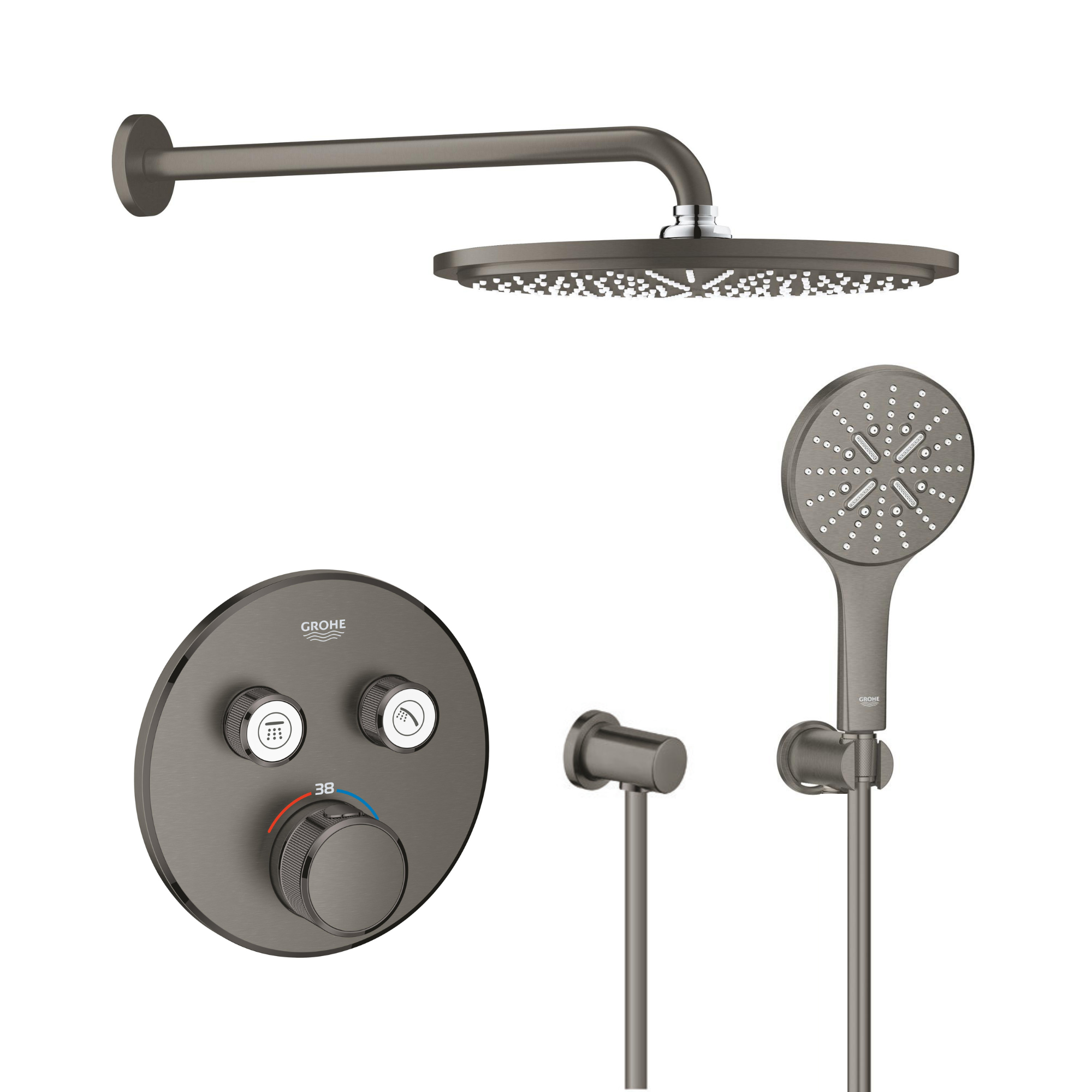 Set soffione doccia con braccio Grohe Rainshower 26066AL0, rubinetto per vasca e doccia Grohe Grohtherm SmartControl 29119AL0, 26574AL0, 27057AL0, 27074AL0, 28362A01
