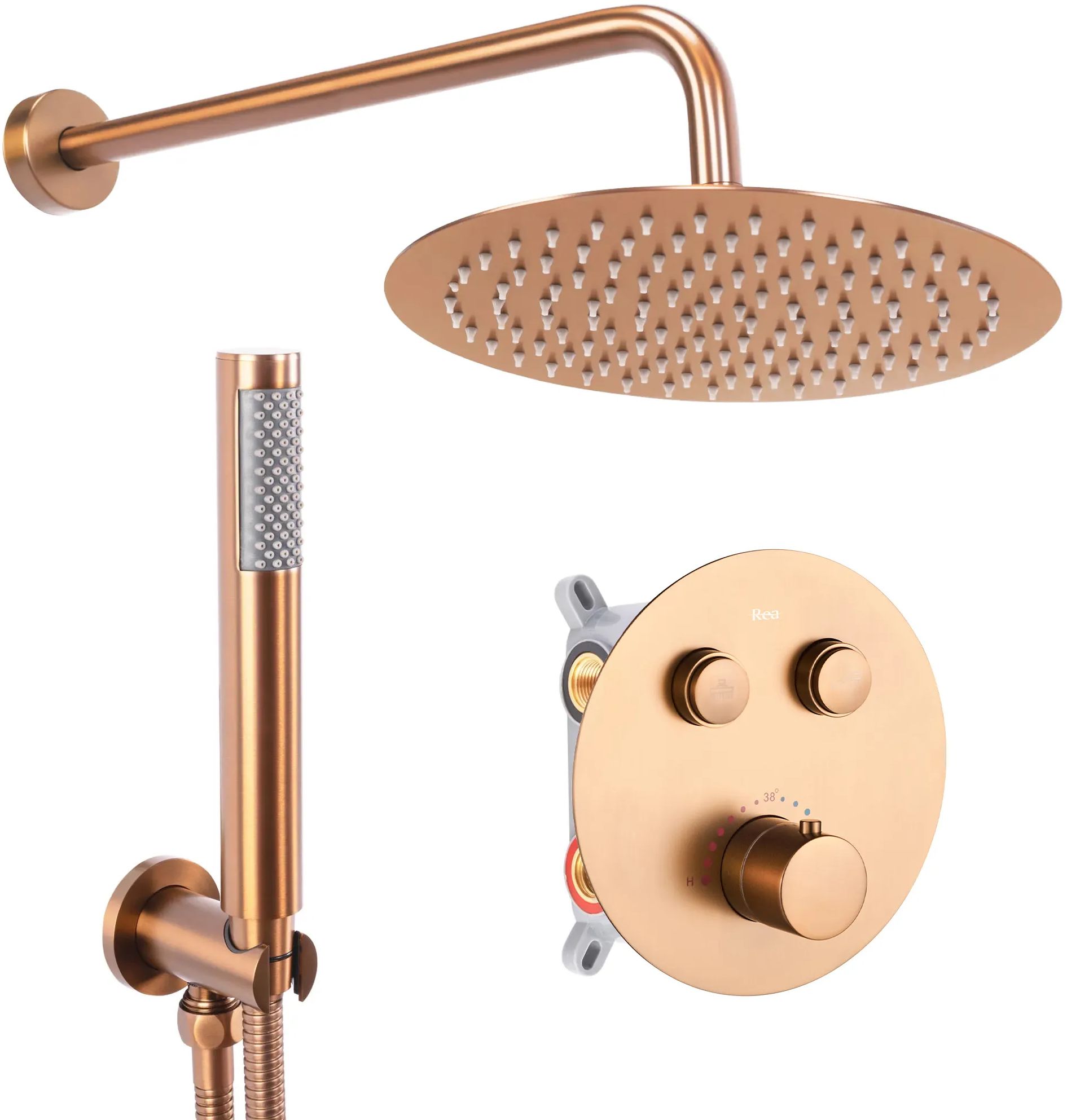 Rea Lungo set doccia a parete con termostato con soffione rame REA-P8808