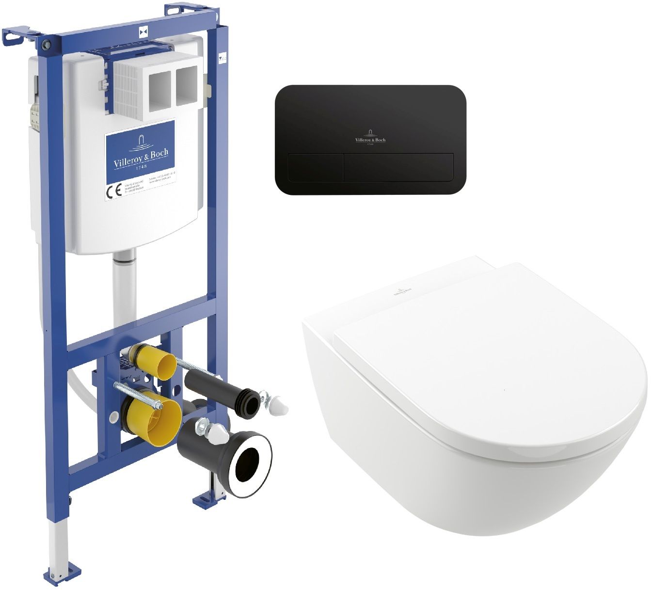 Set set vaso WC con copriwater Villeroy & Boch Subway 3.0 4670TS01, modulo di installazione Villeroy & Boch ViConnect 92242700, 922490AN