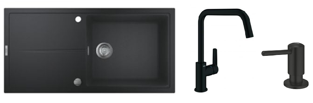 Set lavello in granito Grohe K400 31641AP0, rubinetto da cucina Grohe Start 304702430, 1021652430