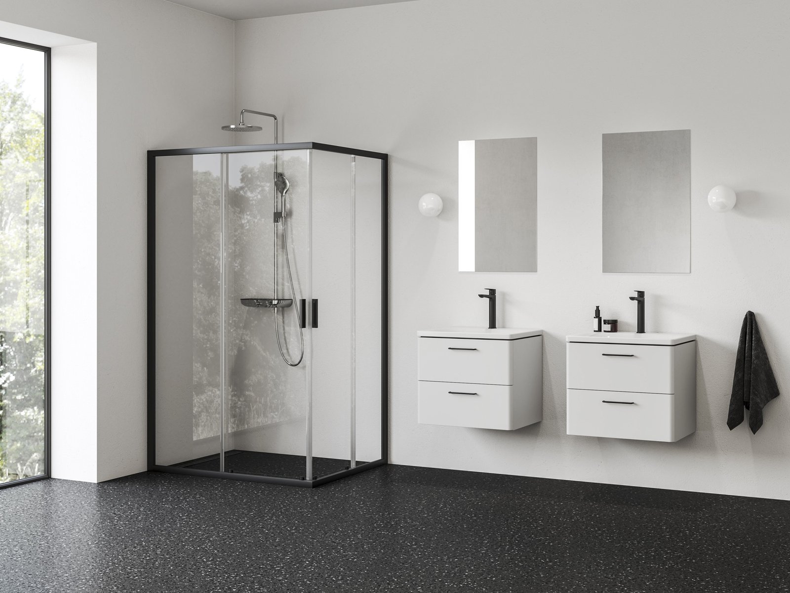 Ravak Blix II porta doccia 90 cm scorrevole nero opaca/vetro trasparente 1XM70300Z1