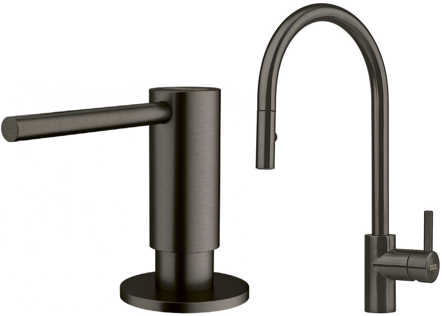 Set rubinetto da cucina Franke Eos 115.0628.256, dispenser di liquidi Franke Atlas 112.0717.103