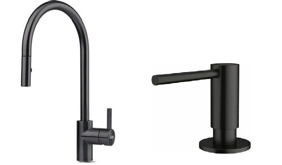 Set rubinetto da cucina Franke Eos 115.0613.671, dispenser di liquidi Franke Atlas 112.0717.102
