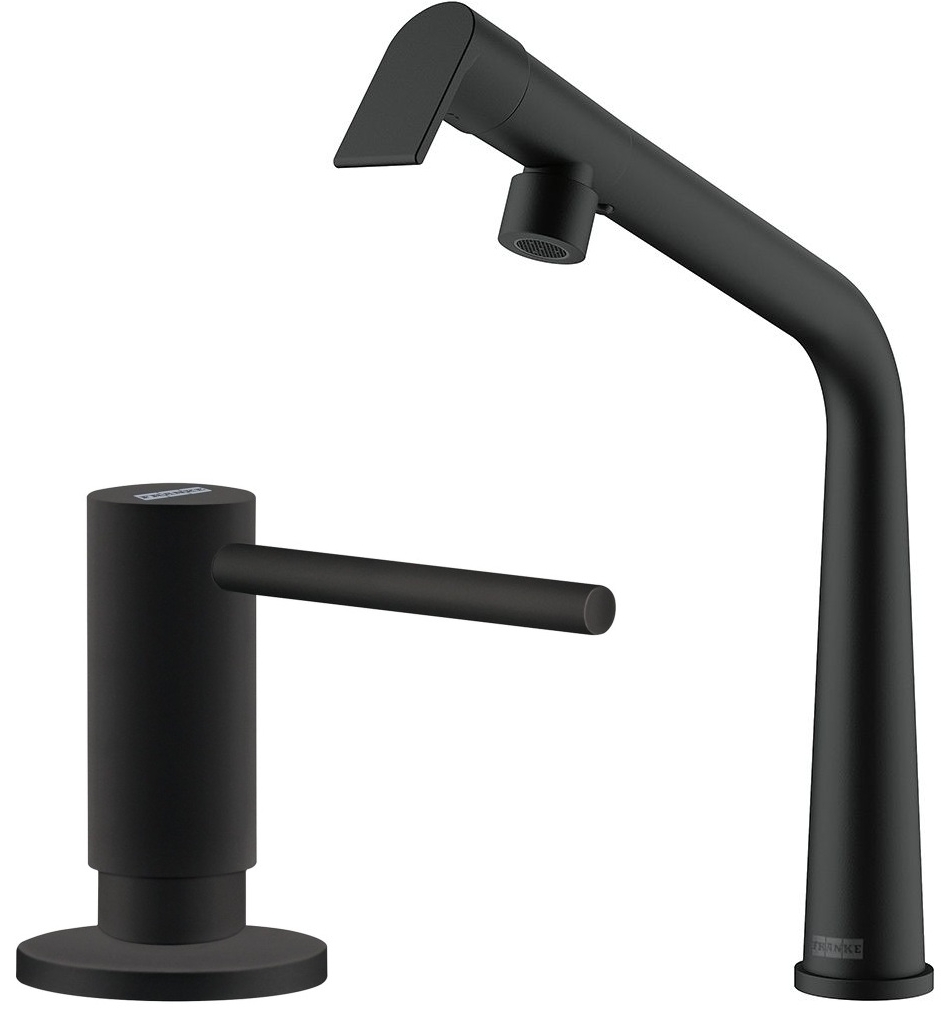 Set rubinetto da cucina Franke Icon 115.0625.187, dispenser di liquidi Franke Active SM 119.0547.906