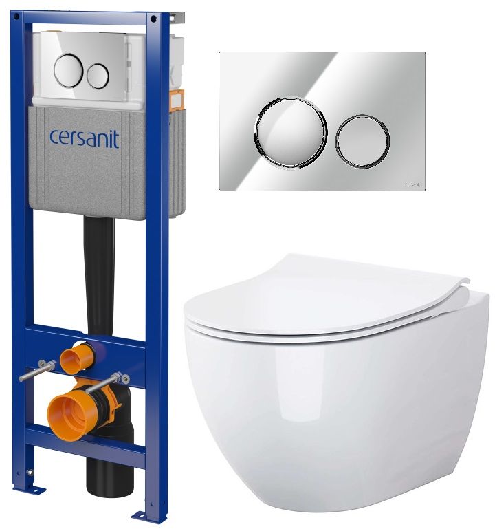 Set vaso WC con copriwater a discesa lenta Cersanit Zen S701-428, modulo di installazione con placca di comando Cersanit S701-778