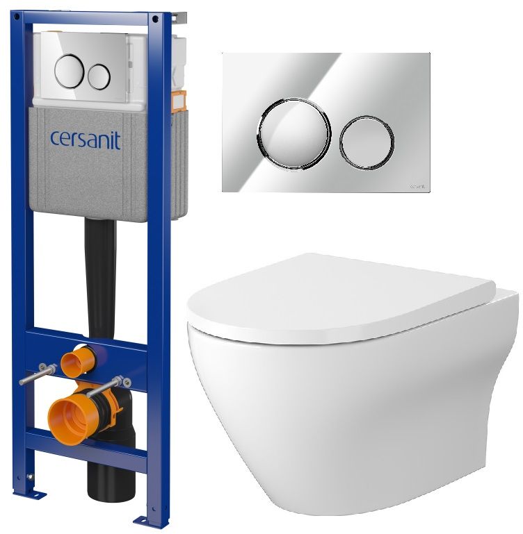 Set vaso WC con copriwater a discesa lenta Cersanit Larga S701-885, modulo di installazione con placca di comando Cersanit S701-778