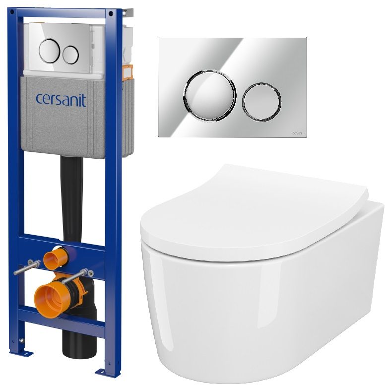 Set vaso WC con copriwater a discesa lenta Cersanit Inverto S701-419, modulo di installazione con placca di comando Cersanit S701-778