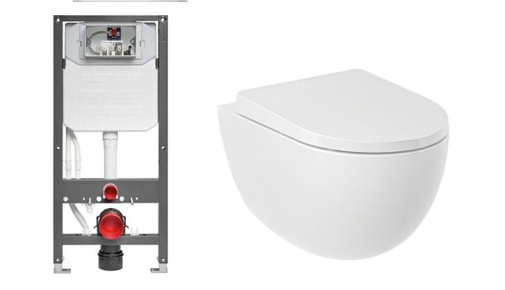 Set vaso WC con copriwater a discesa lenta Kludi Resa D 24WCSET43, modulo di installazione Kludi Unifix 79300