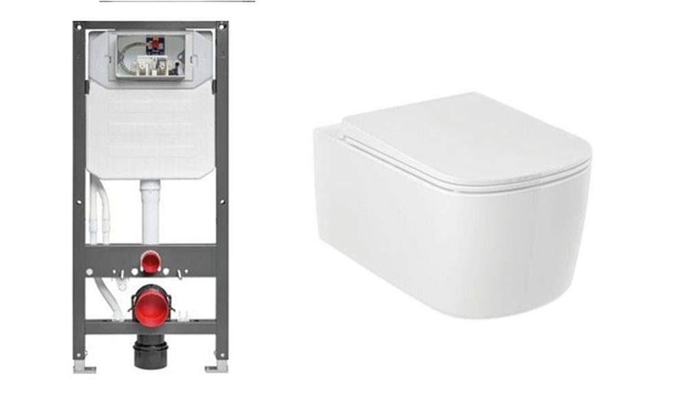 Set vaso WC con copriwater a discesa lenta Kludi Resa S 27WCSET43, modulo di installazione Kludi Unifix 79300