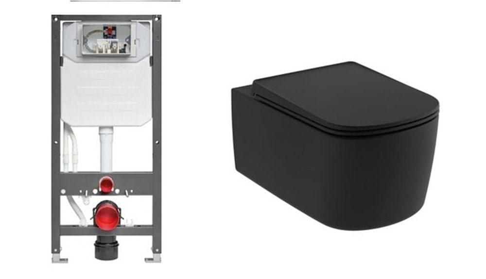 Set vaso WC con copriwater a discesa lenta Kludi Resa S 27WCSET39, modulo di installazione Kludi Unifix 79300