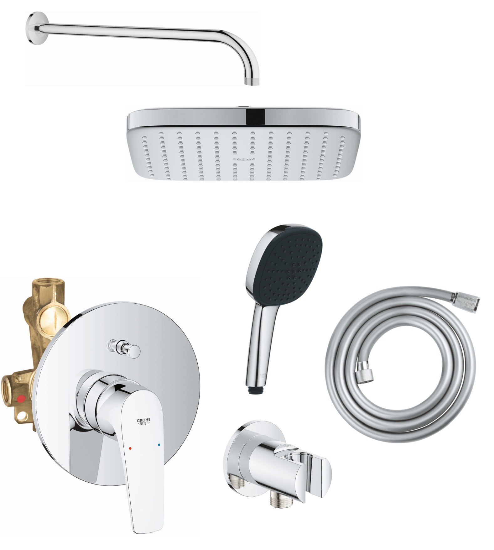 Set rubinetto per vasca e doccia Grohe Start Flow 29117000, soffione doccia Grohe Vitalio Comfort 26695000, 27851000, 26962001, 2639710E, 28741002
