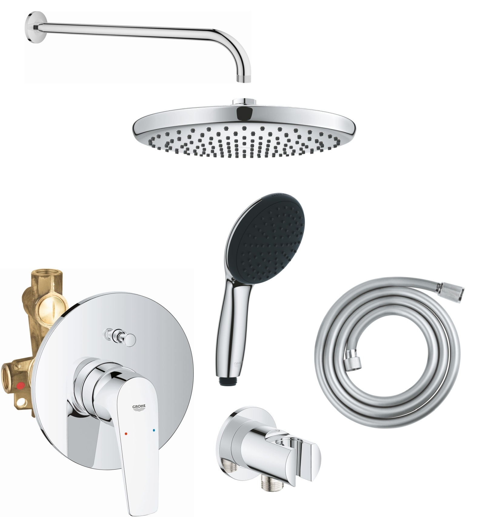Set rubinetto per vasca e doccia Grohe Start Flow 29117000, soffione doccia Grohe Vitalio Start Shower System 26815000, 27851000, 26962001, 27940001, 28741002