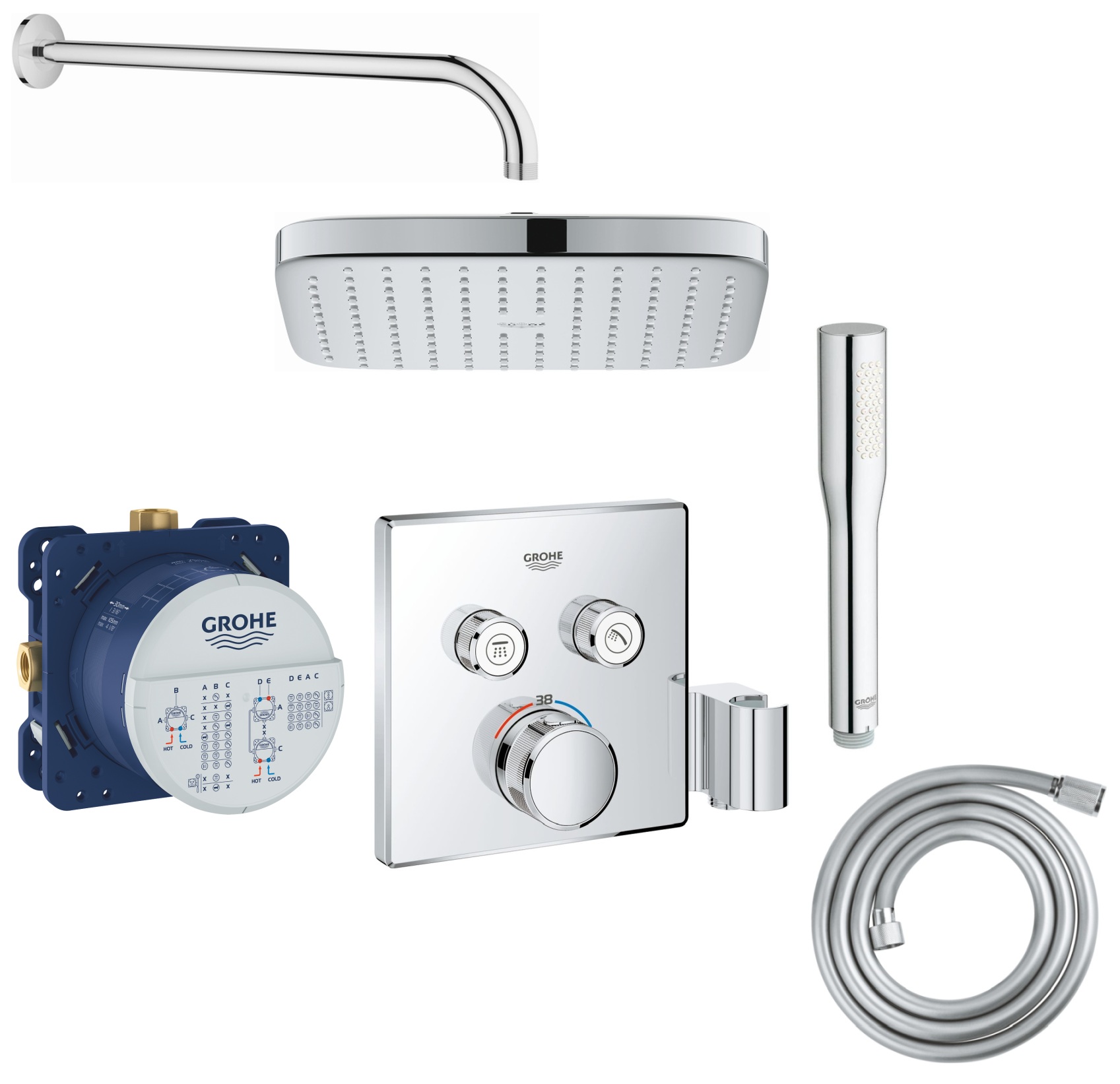 Set rubinetto per vasca e doccia Grohe Grohtherm SmartControl 29125000, soffione doccia Grohe Vitalio Comfort 26695000, 35600000, 27400000, 27851000, 28741002