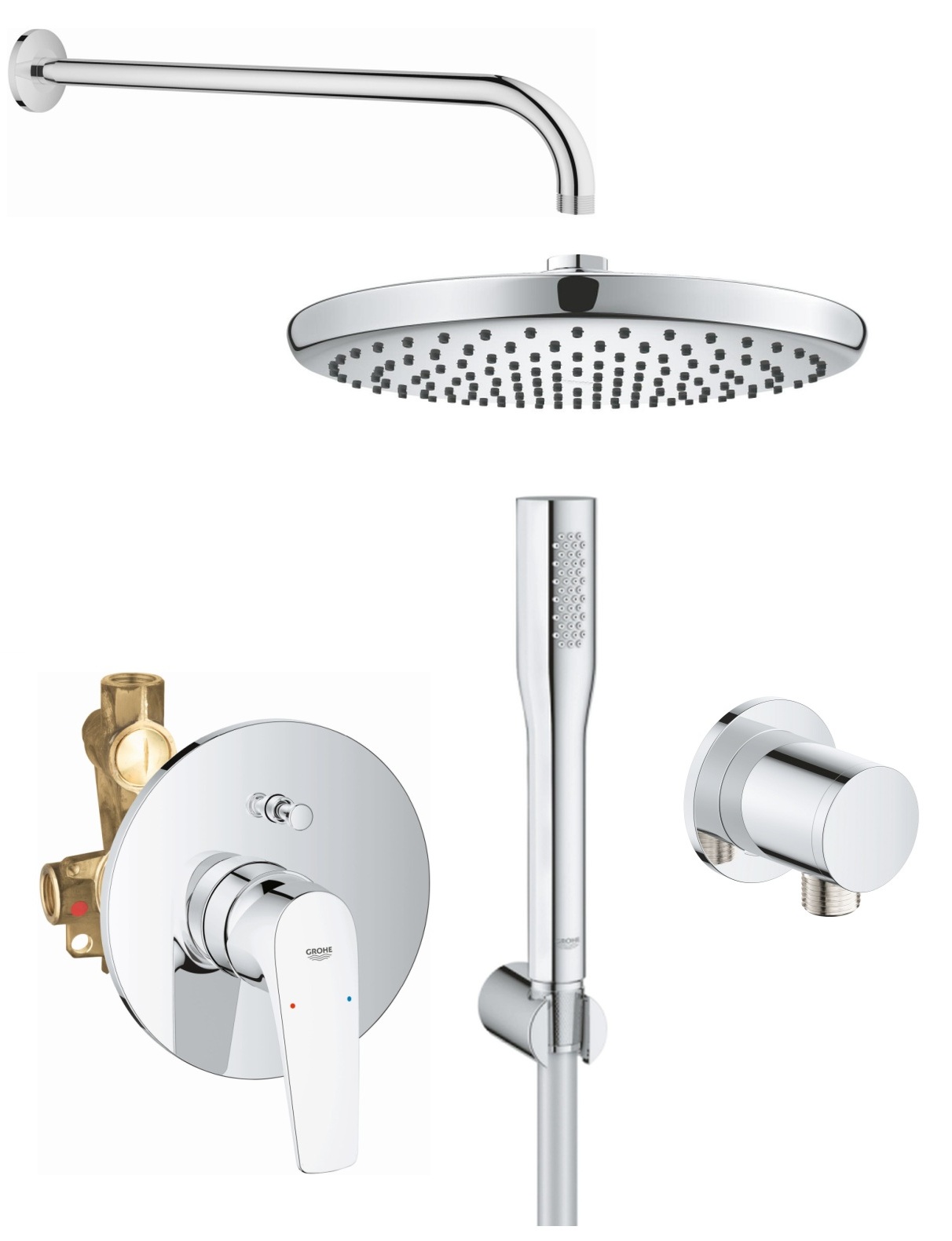 Set rubinetto per vasca e doccia Grohe Start Flow 29117000, soffione doccia Grohe Vitalio Start Shower System 26815000, 27369000, 27851000, 26963001