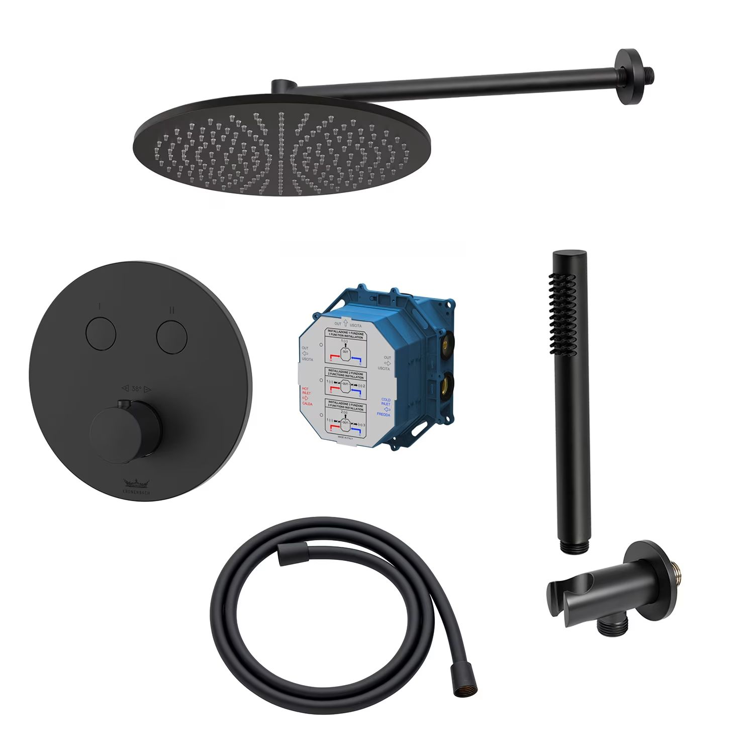 Set rubinetto per vasca e doccia Kronenbach Smart Push 19044002SM, soffione doccia Kronenbach Supra 2.0 153765001904SMN, 01900190KBN, 27409002SMKB, 28628002SMKB, 27500001 KB, 28276000KBSM