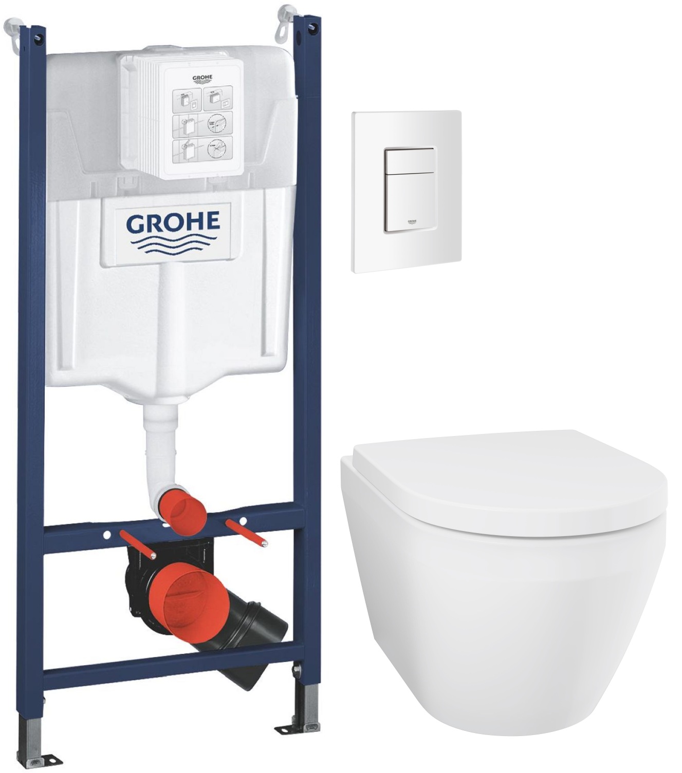 Set vaso WC con copriwater a discesa lenta Grohe Euro Ceramic 102510SH00, modulo di installazione Grohe Solido 38971000, 38732SH0