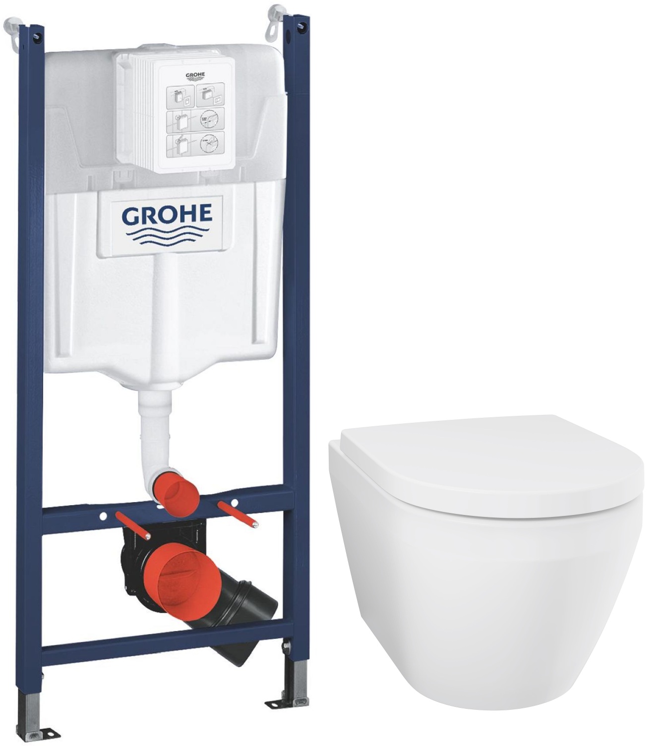 Set vaso WC con copriwater a discesa lenta Grohe Euro Ceramic 102510SH00, modulo di installazione Grohe Solido 38971000