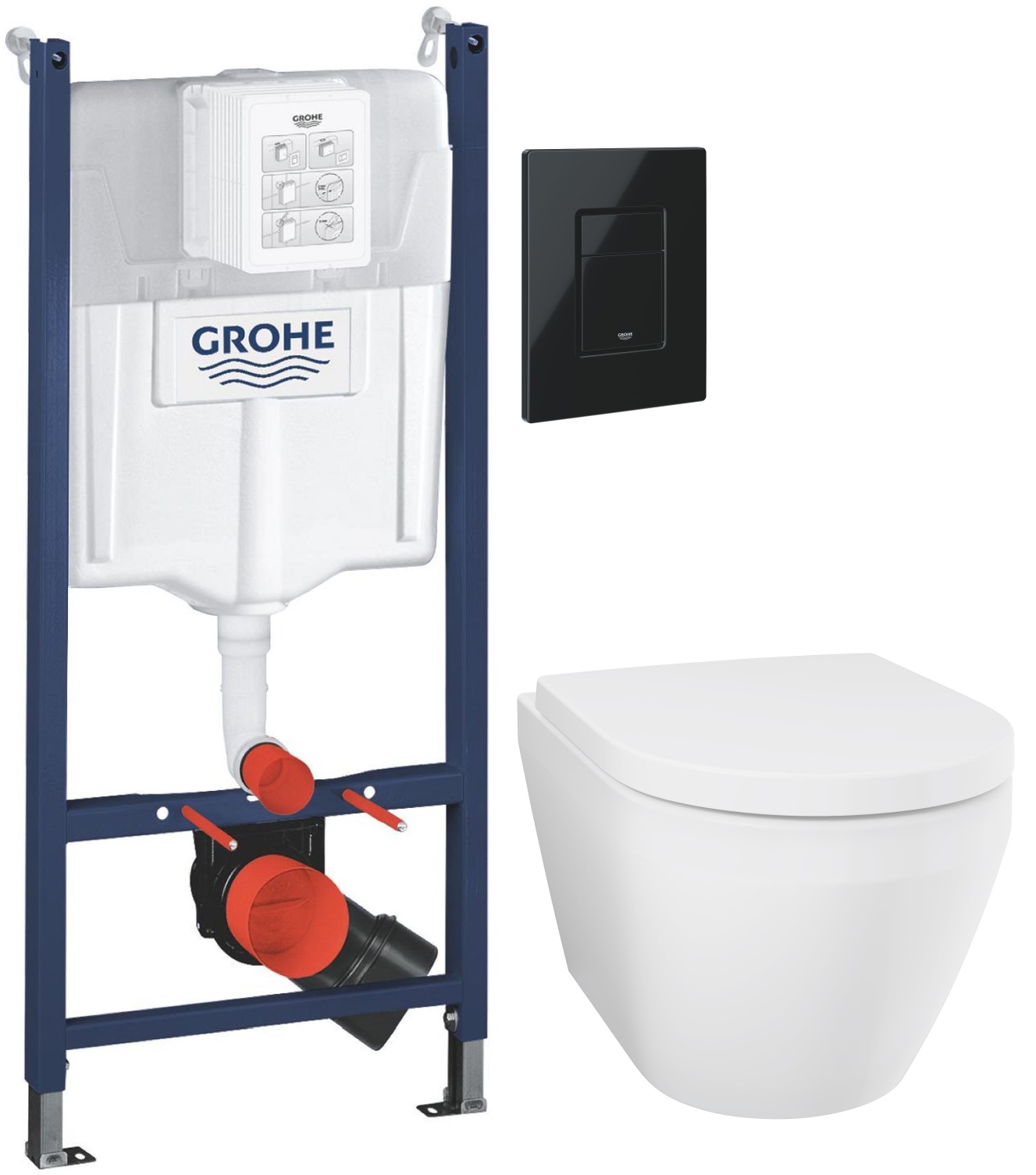Set vaso WC con copriwater a discesa lenta Grohe Euro Ceramic 102510SH00, modulo di installazione Grohe Solido 38971000, 38966KV0