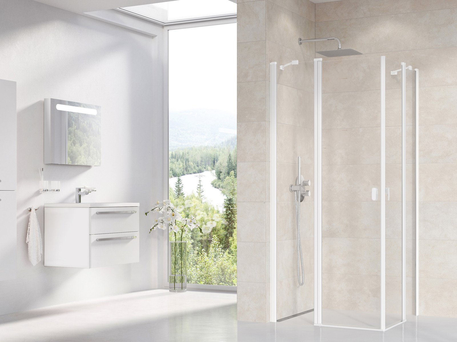 Ravak Chrome porta doccia 80 cm a battente bianco opaca/vetro trasparente 1QV40E00Z1