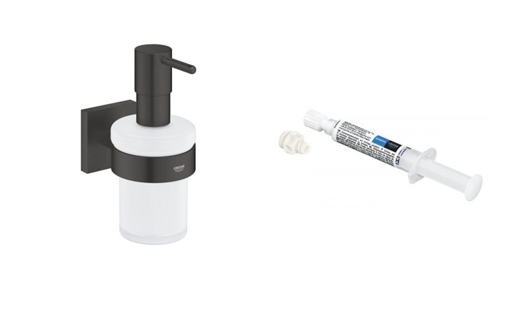 Set dispenser di sapone liquido Grohe Start Cube 410982430, colla Grohe QuickGlue 41127000
