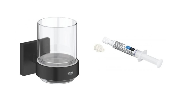 Set bicchiere per lavarsi i denti Grohe Start Cube 410972430, colla Grohe QuickGlue 41127000