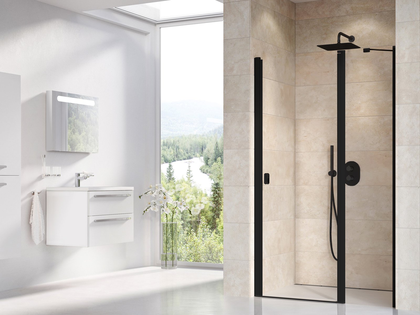 Ravak Chrome porta doccia 100 cm a battente nero opaca/vetro trasparente 0QVAC300Z1