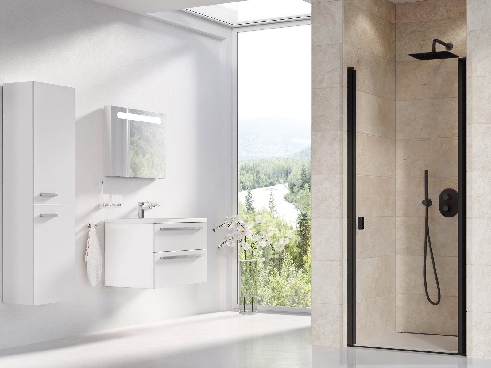 Ravak Chrome porta doccia 90 cm a battente nero opaca/vetro trasparente 0QV70300Z1