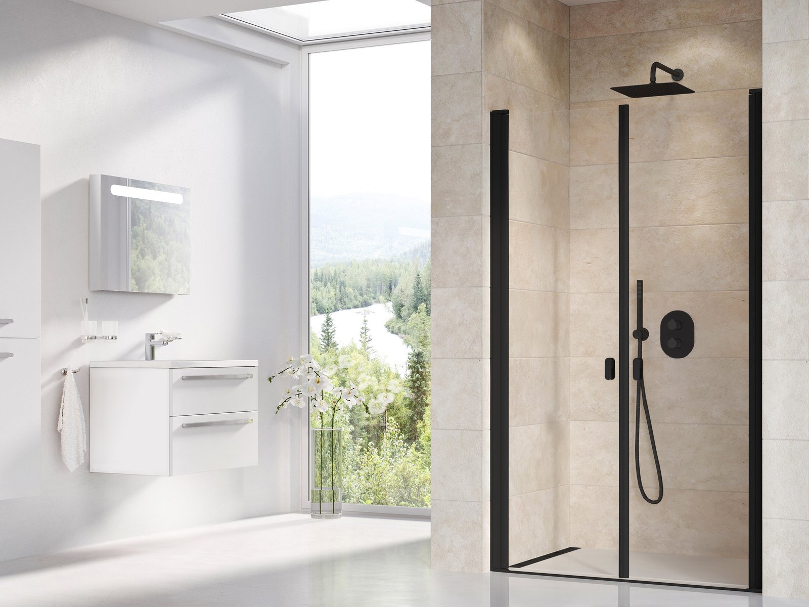 Ravak Chrome porta doccia 110 cm a battente nero opaca/vetro trasparente 0QVDC30LZ1