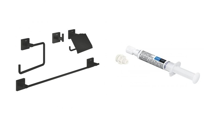 Set set di accessori 4 in 1 Grohe Start Cube 411152430, colla Grohe QuickGlue 41127000