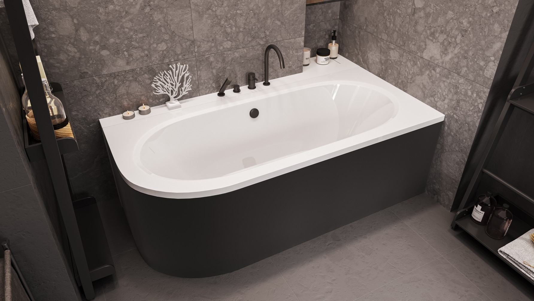 Set vasca da bagno angolare Besco Avita #WAV-160-NP, rivestimento per vasca da bagno Besco Avita OAV-160-NSC