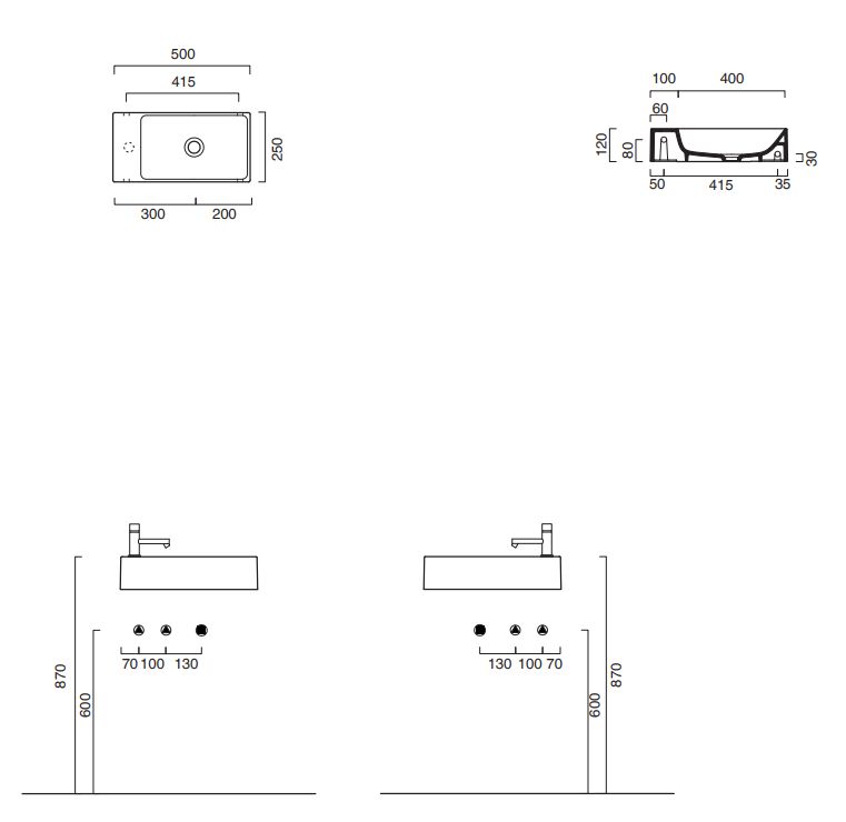 Catalano Premium lavabo 50x25 cm rettangolare a parete bianco lucida 0220521001