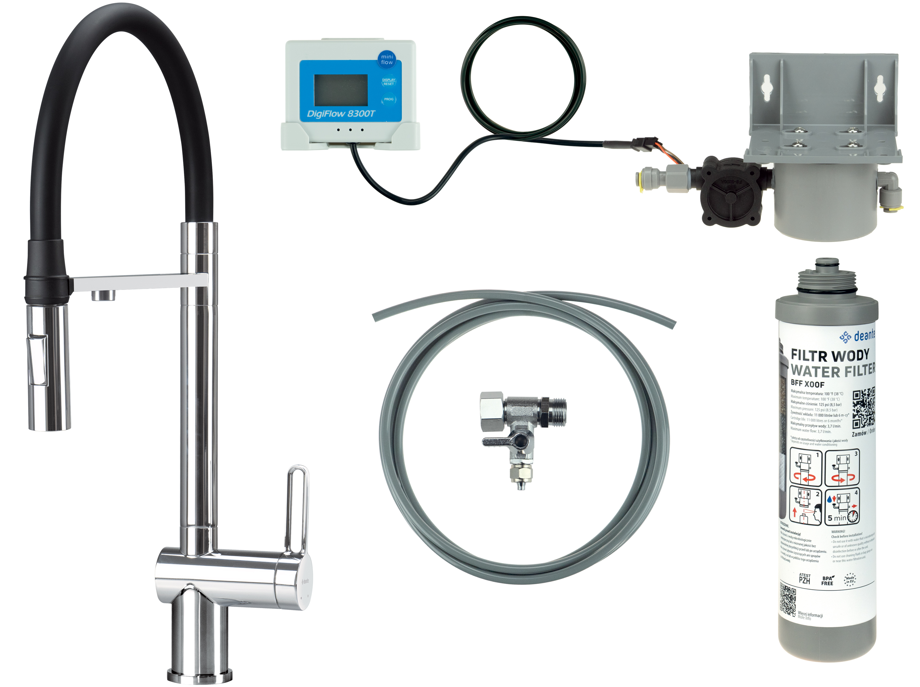 Deante Magnetic starter kit con rubinetto da cucina verticale cromo BRMF075M