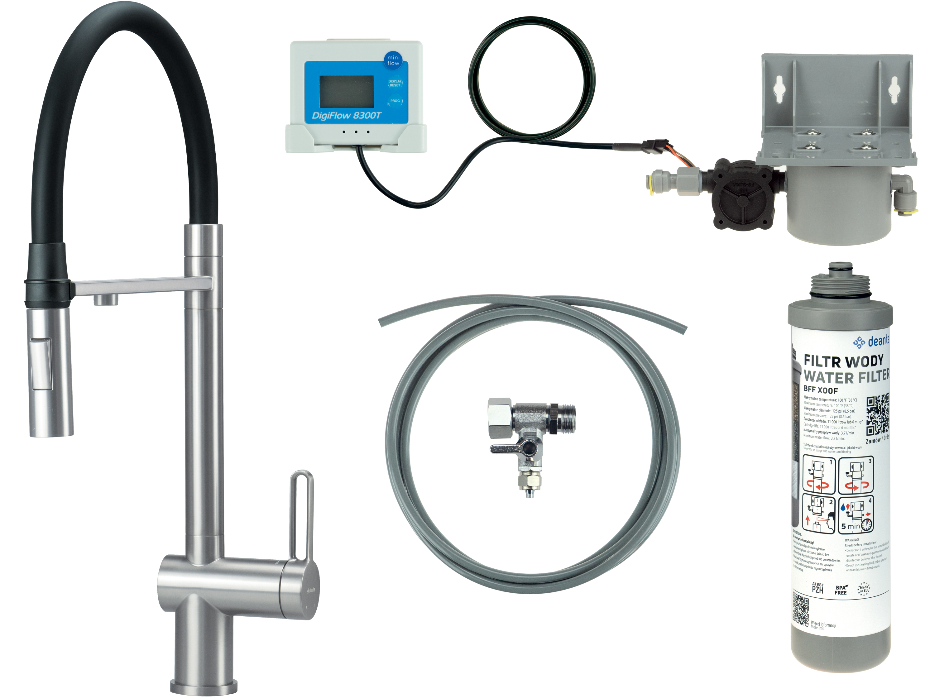 Deante Magnetic starter kit con rubinetto da cucina verticale acciaio inossidabile BRMFF75M