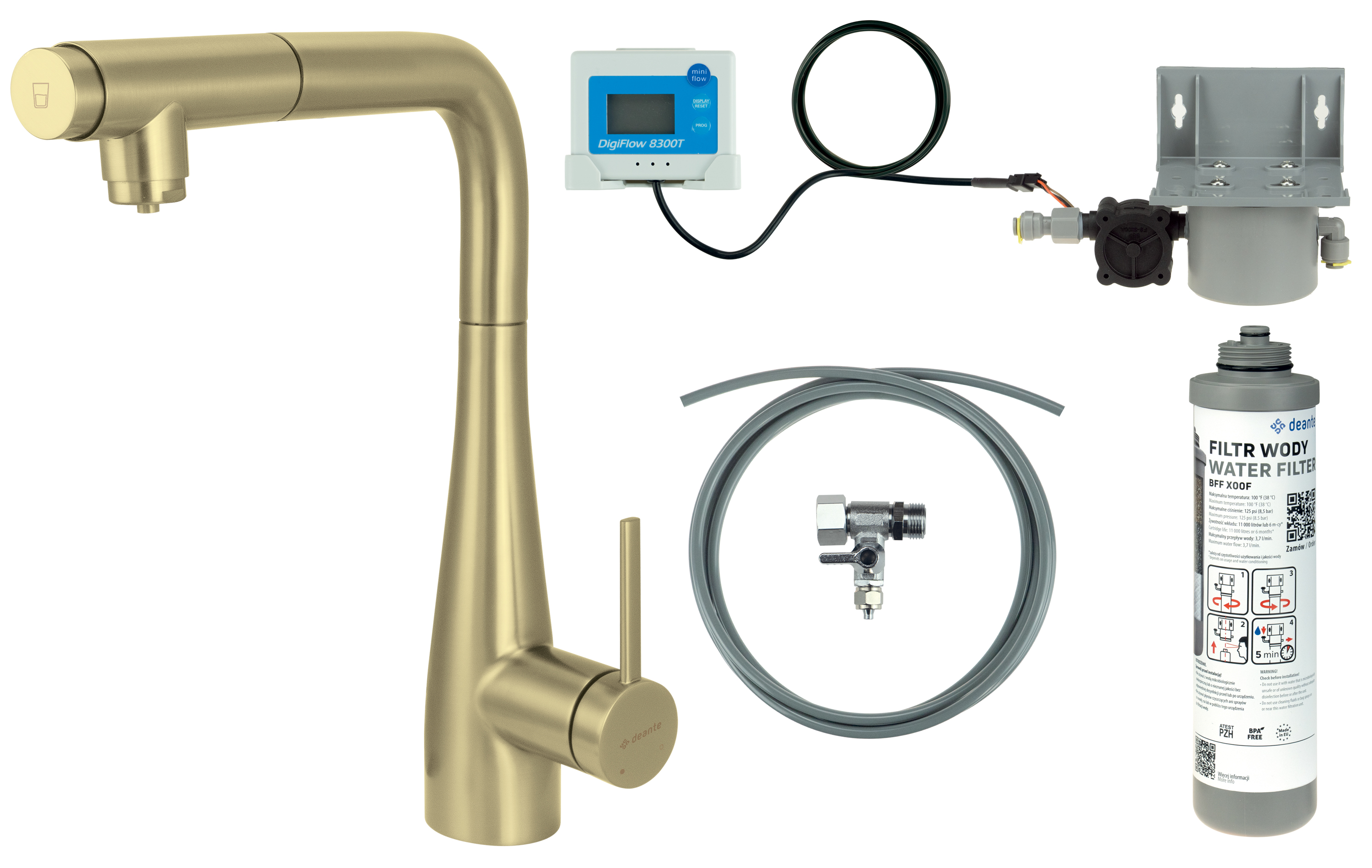 Deante Eridan starter kit con rubinetto da cucina verticale oro/oro antico BREFR75M