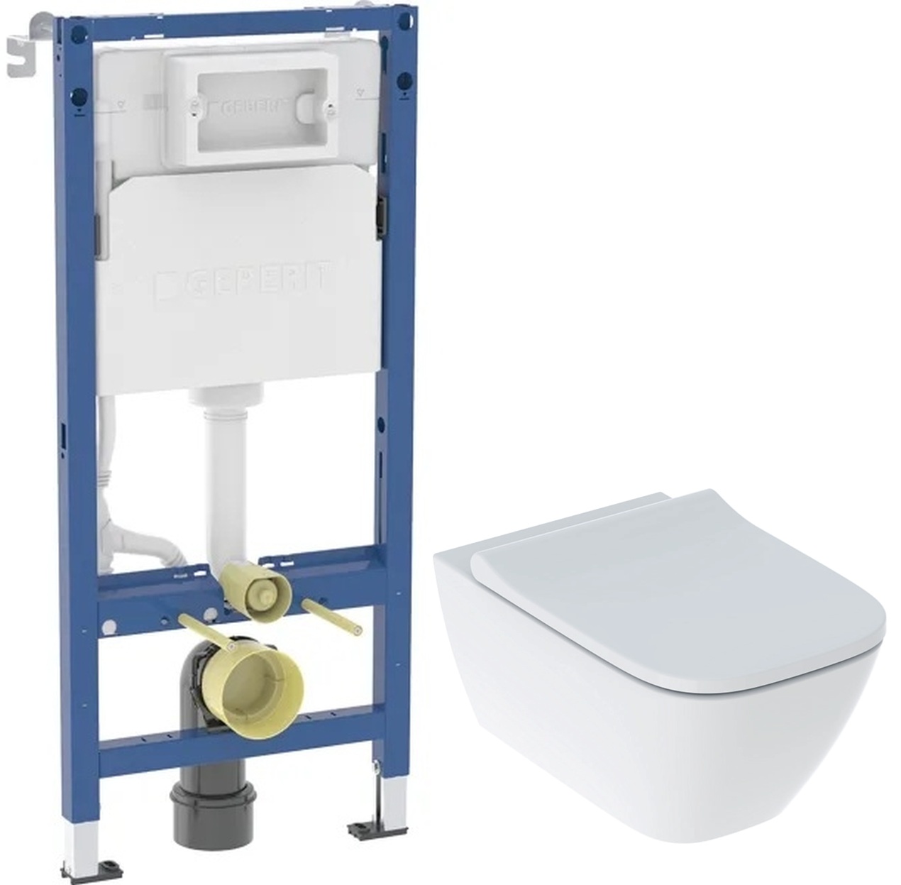Set set vaso WC con copriwater Geberit Smyle Square 500.683.00.2, modulo di installazione Geberit Duofix 111.170.00.2